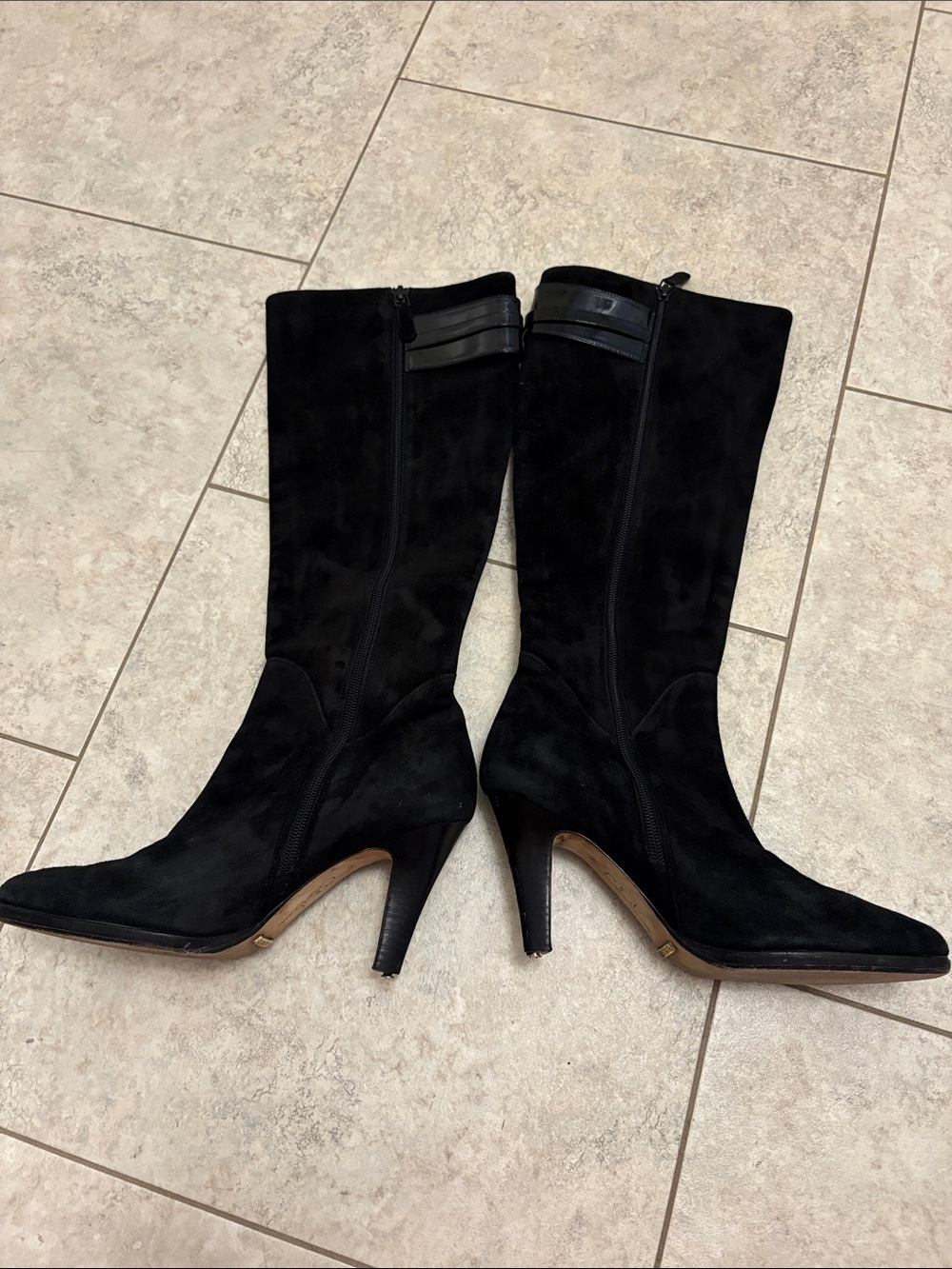 Cole Haan. Women's Black Suede Mid-Calf Heeled Boots